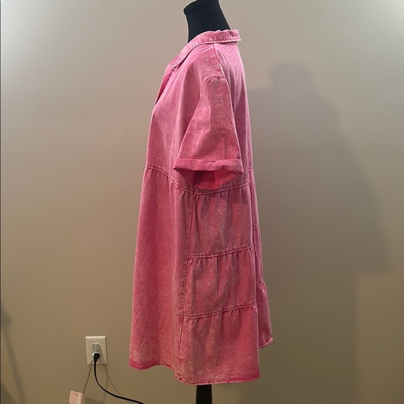 Pink Denim Ruffled Dress - Picture 2 of 4
